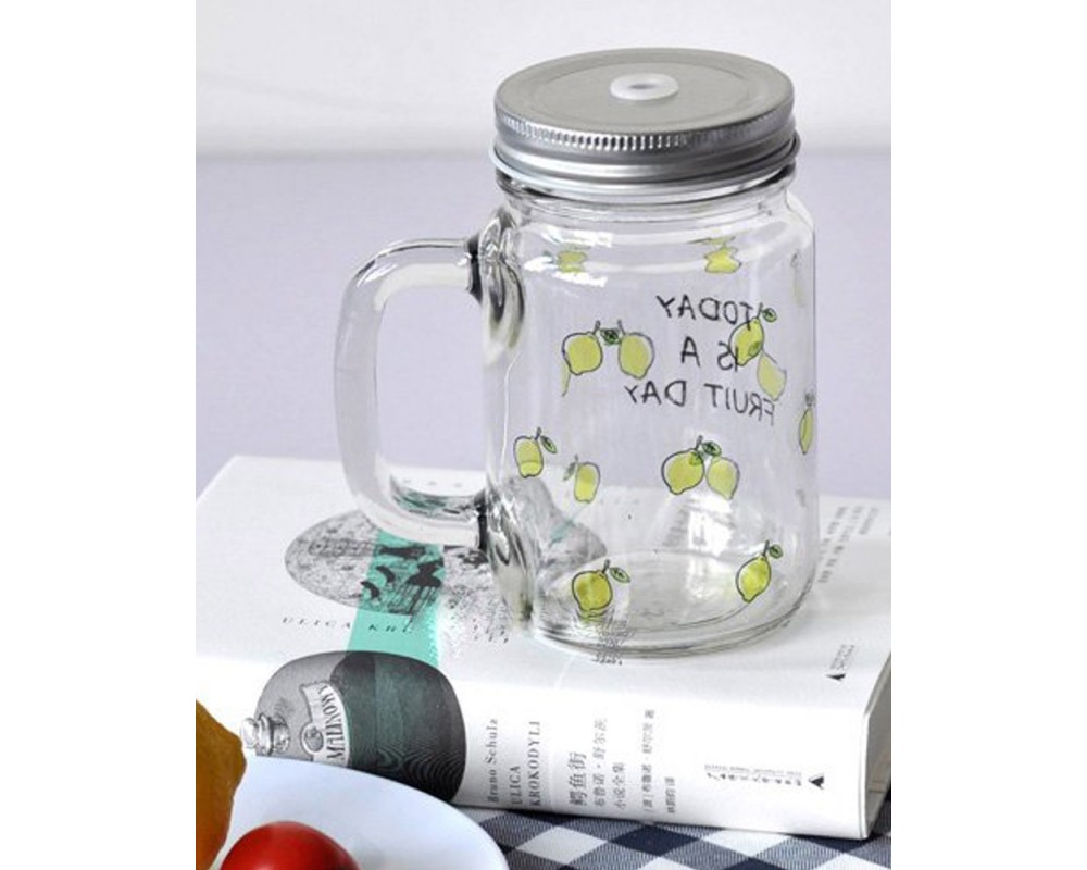 Vaso tipo jarra o jar de plastico con popote Drinking 600 ml Promocional